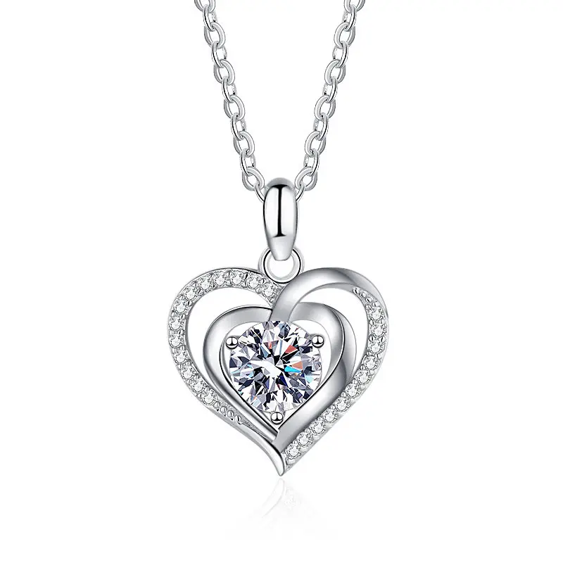 Mozanit kalp kolye özel elmas gümüş kolye Dainty hediye kolye kolye kadınlar için