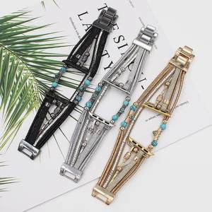 Pour <span class=keywords><strong>Apple</strong></span> <span class=keywords><strong>Watch</strong></span> <span class=keywords><strong>série</strong></span> 7 <span class=keywords><strong>6</strong></span> 5 4 3 SE 8 Ultra 49mm femmes mode tissé à la main pierre naturelle bracelet de montre en cuir - Product Image 1