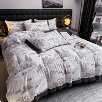 Vente en gros en ligne Ensemble de literie en microfibre Tissu doux et épais Housse de couette Taie d'oreiller Motif imprimé pour la maison Chambre à coucher Lit