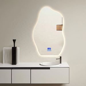 Miroir mural décoratif pour la maison, forme ondulée asymétrique irrégulière, LED, grossissant, capteur tactile intelligent, grand miroir de salon - Product Image 4