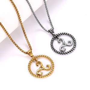 Collar con colgante circular tejido de acero inoxidable, diseño geométrico en tono dorado y plateado para hombres y mujeres SP874 - Product Image 1