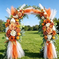 Ensemble d'arrangements floraux artificiels en soie orange chaud, style bohème, pour décoration d'arche de mariage avec herbe de la pampa et feuilles d'eucalyptus