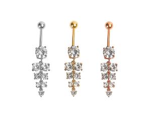 Anelli per <span class=keywords><strong>ombelico</strong></span> da donna in acciaio inossidabile placcato oro PVD 18K, con zirconi pendenti a barra curva, gioielli per <span class=keywords><strong>piercing</strong></span> corporeo - Vendita calda - Product Image 3