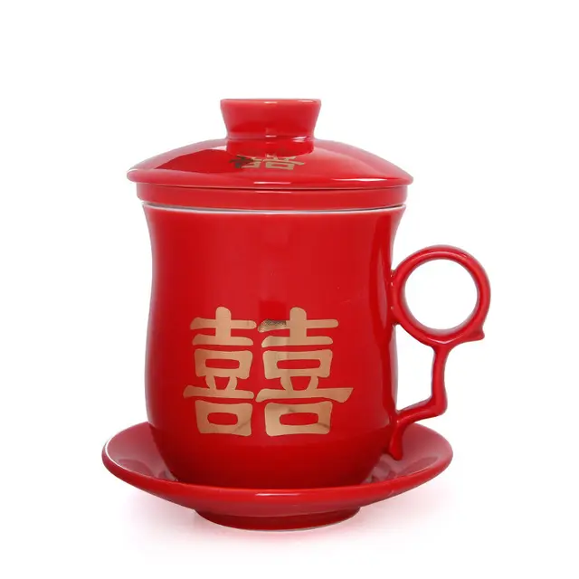 Taza de té china tradicional de cerámica, con tapa de infusor y obra de arte de dragón, taza de té Roja China, 330ml
