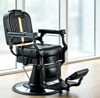 Fauteuil de barbier vintage de luxe avec garniture dorée, capitonné, inclinable hydrauliquement pour salon de coiffure