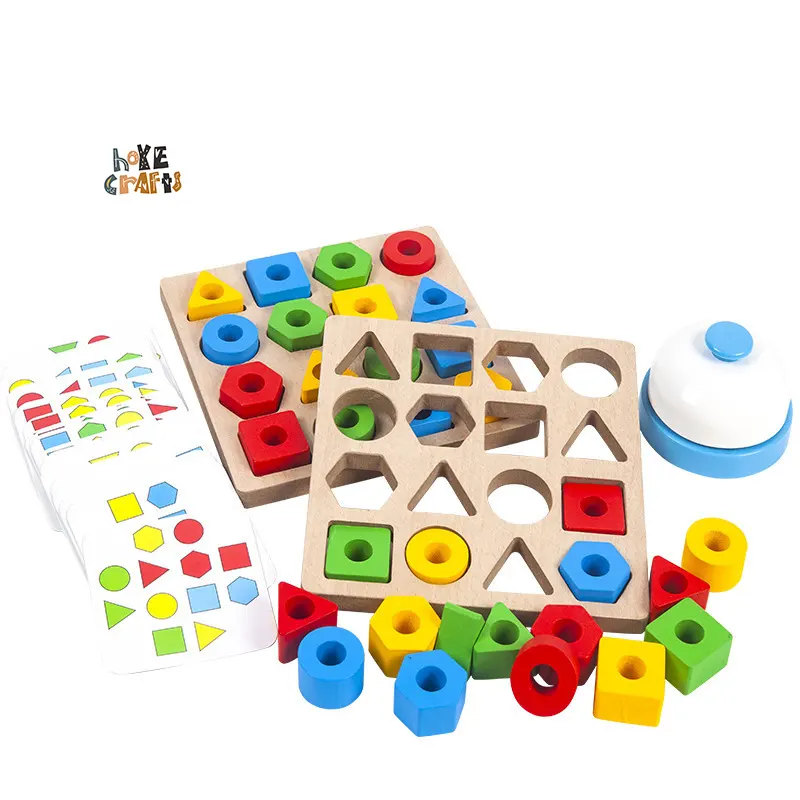 New design wooden geometric shape matching sorting toy board two player game toys