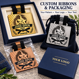 Médailles de judo personnalisées pour le sport et la compétition avec finitions or, argent, bronze, rubans personnalisés et dos gravé OEM ODM - Product Image 2