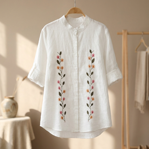 Blusas de Lino Metálicas de Manga Larga con Cuello en V para Mujer, Tallas Grandes, Estilo Urbano, Túnica Elegante de Verano con Botones, Venta al por Mayor - Product Image 3