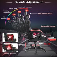 Chaise de jeu pour ordinateur avec télécommande, bande lumineuse LED, style racer rouge, inclinable, roulettes pivotantes, repose-pieds, coussin lombaire, chaise VR