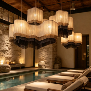 <span class=keywords><strong>Lampadario</strong></span> in Macramè con Frange a Strati, Oversize, Sfumato da Beige a Grigio Antracite, per Ristoranti di Alta Classe, Direttamente dalla Fabbrica - Product Image 6