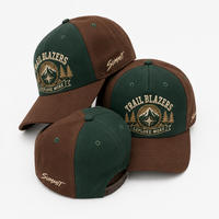 Casquette de baseball structurée bicolore vert et marron personnalisée avec broderie 3D Trail Blazers Mountain Compass pour l'aventure en plein air