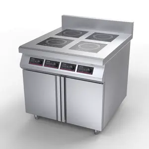 Commercial Restaurant Equipment Stainless Steel 4 Burner 3500W Electric Induction Cooker With Cabinet