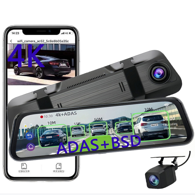 10 Inch Touch Screen Dual Lenses Intelligence Dash Cam WiFi GPS 4k Camera Car ADAS BSD HDR Parking Monitoring Assisted Driving