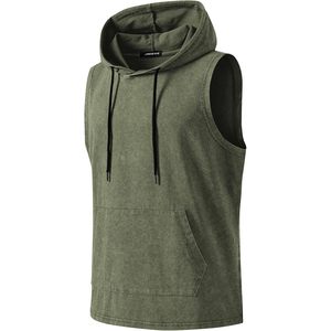 FOXA Mens Sleeveless Hoodie Tank <b>Top</b> Cotton Muscle Workout Gym Streetwear Shirt With Pocket Breathable French Terry - Product Image 5