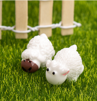 Statuette artistique DIY animaux de dessin animé peinte à la main, mouton blanc, mini artisanat en résine, ornement de jardin et de bureau, décoration intérieure - Vente chaude