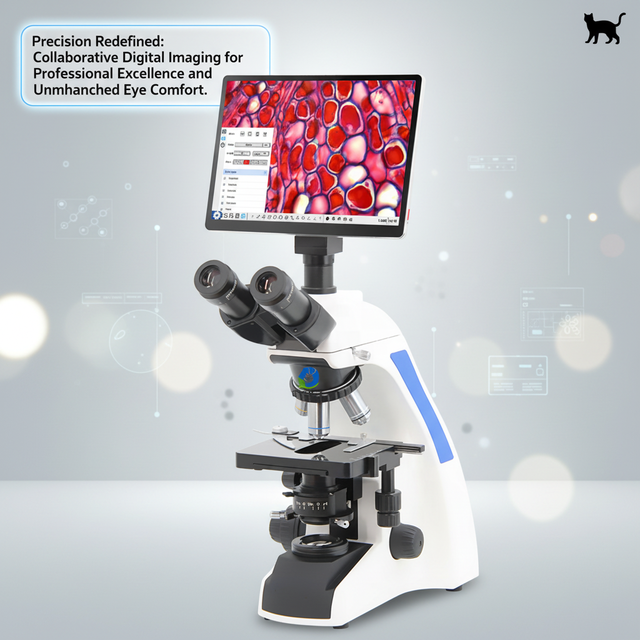 EUR VET Professional Trinocular Biological Microscope with 12" HD LCD Screen, 5MP 60fps Integrated Camera for Lab Research