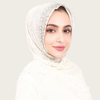 Écharpe en mousseline de soie perlée avec strass, voile de style ethnique