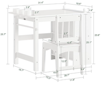 Table et chaises artisanales pour enfants avec rouleau en papier, tasses à peinture et étagères de rangement 2 en 1, bureau d'art en bois pour dessiner, peindre et écrire