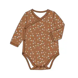 2023 iBaifei New Design Cotton Bamboo Baby Suit Clothes Baby Boy Romper Unisex Onesie Long Sleeve Soft Kimono Baby Bodysuit