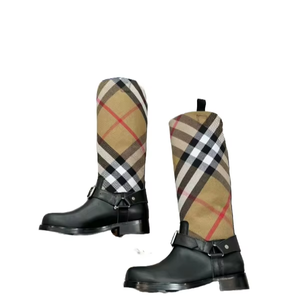 Bottes hautes à talon épais pour femme, rayées, originales, polyvalentes, de haute qualité, confortables, respirantes, avec fermeture éclair latérale, nouvelle collection - Product Image 3