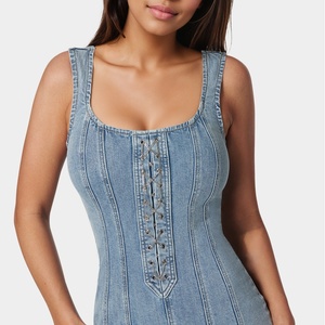 Nouvelle Robe Courte en Jean Moulante pour Femme, Style Été, Haute Qualité, avec Détails de Couture Sexy, Fermeture Éclair au Dos, Sans Manches, pour Dames - Product Image 3