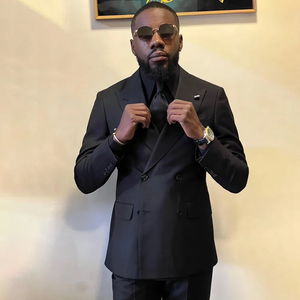 Trajes Formales Negros <span class=keywords><strong>para</strong></span> Hombre, Corte Regular, Doble Botonadura, Solapa Puntiaguda, Trajes Masculinos a Medida, Terno de 2 Piezas, Conjunto de Chaqueta y Pantalones - Product Image 2