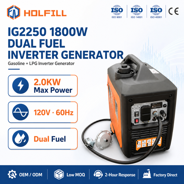 Dual Fuel Gasoline 1.8KW 4-Stroke Inverter Generator IG2250 120V 60HZ Portable Recoil Start 3600rpm 3 Months Home Backup Use