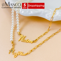 EMANCO Dropshipping Collier en acier inoxydable avec chaîne trombone, pendentif personnalisé avec nom et lettre, faux perles tendance, cadeau