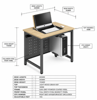 Bureau d'ordinateur pour étudiant avec support pour unité centrale, panneau de protection en acier, 600x500x750mm, robuste, pour projets gouvernementaux, scolaires et de laboratoire