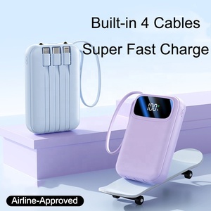 Power Bank all'ingrosso da fabbrica, grande capacità 20000mAh, 4 cavi integrati, cordino, supporto per telefono, ricarica rapida 2A, batteria Micro USB - Product Image 1