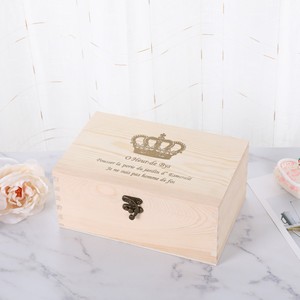 Solid <b>Pine</b> Rectangular Wooden Storage <b>Box</b> With Lock Jewelry <b>Box</b> General Packaging 8cm High Screen Printing Heze Origin - Product Image 1