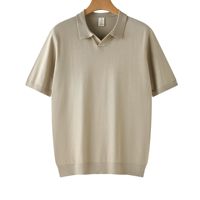 T-shirt en maille col en V à manches courtes, style américain vintage, décontracté, coupe ample pour homme, couleur unie, respirant