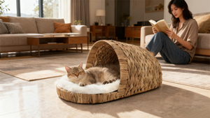 Sandal jerami murni buatan tangan hewan peliharaan kandang hewan peliharaan nyaman tinggi berkelanjutan untuk teman berbulu rotan rumah kucing - Product Image 6