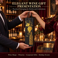 Sacs cadeaux noirs en gros pour vin, 11 x 9 x 35 cm, avec impression dorée, pour dégustations en vignobles, cadeaux de fêtes et banquets