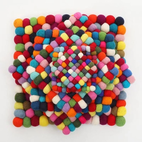 Cross-Border Wool Felt Ball Square Decorations Heat Insulation Handmade Tea Cup Placemat Carpet Small Pentagram Festival Seat