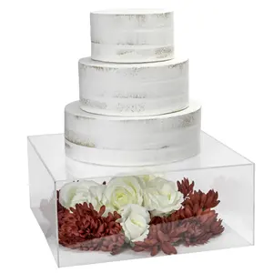 Medida 5 de la torta de acrílico claro separador con tapa para boda lucite caja cubo pantalla caso