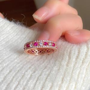 Anillo de Mujer Chapado en Oro Rosa de 18K y Plata de Ley S925 con Corindón Rojo, Anillo de Lujo Versátil para Promesas - Product Image 2