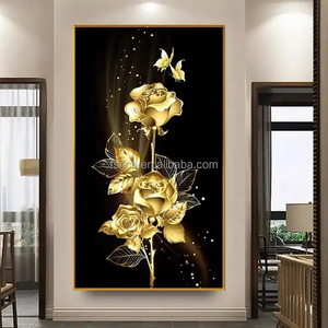 Venta caliente pintura flores doradas Naturaleza muerta decoración abstracta para el hogar <span class=keywords><strong>arte</strong></span> de pared de salón pinturas de flores modernas - Product Image 3