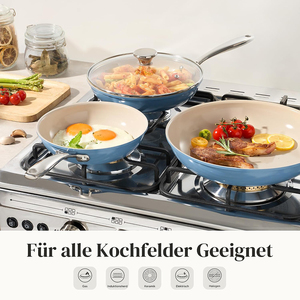 Ensemble de casseroles en céramique bleue antiadhésives, poêle à frire avec poignée en acier inoxydable - Product Image 4