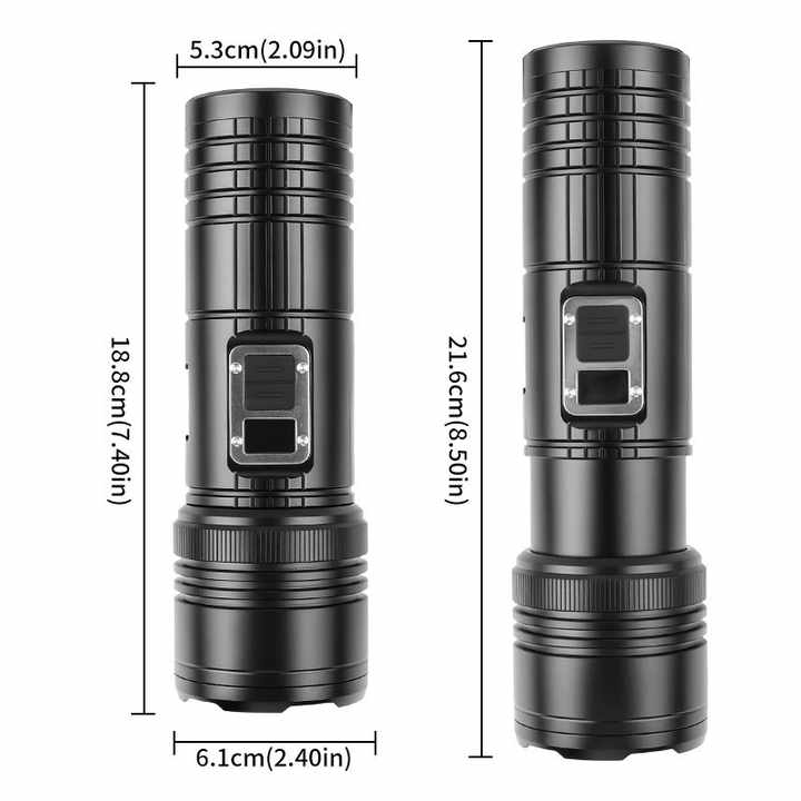 Rechargeable Multifunctional Searchlight with P90 Front Light and COB Tail for Outdoor Use  SOS  Light