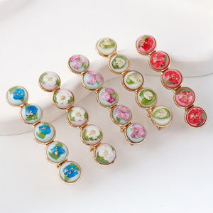 <span class=keywords><strong>Pince</strong></span> à <span class=keywords><strong>cheveux</strong></span> en résine pour femmes, accessoires floraux encapsulés, en acier inoxydable, faite à la main, pour mariage bohème - Product Image 4