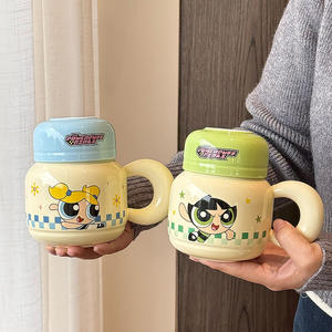Tasse en céramique Zuo Mu Powerpuff Girls avec couvercle, cadeau de printemps 2025 pour femmes, design réutilisable - Product Image 4