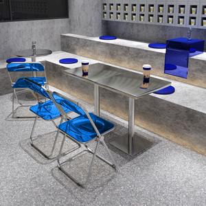 BILIDO Fast Food Stainless Steel <b>Table</b> and <b>Chair</b> Combination Coffee Shop Milk Tea BBQ Restaurant Acrylic <b>Folding</b> - Product Image 3