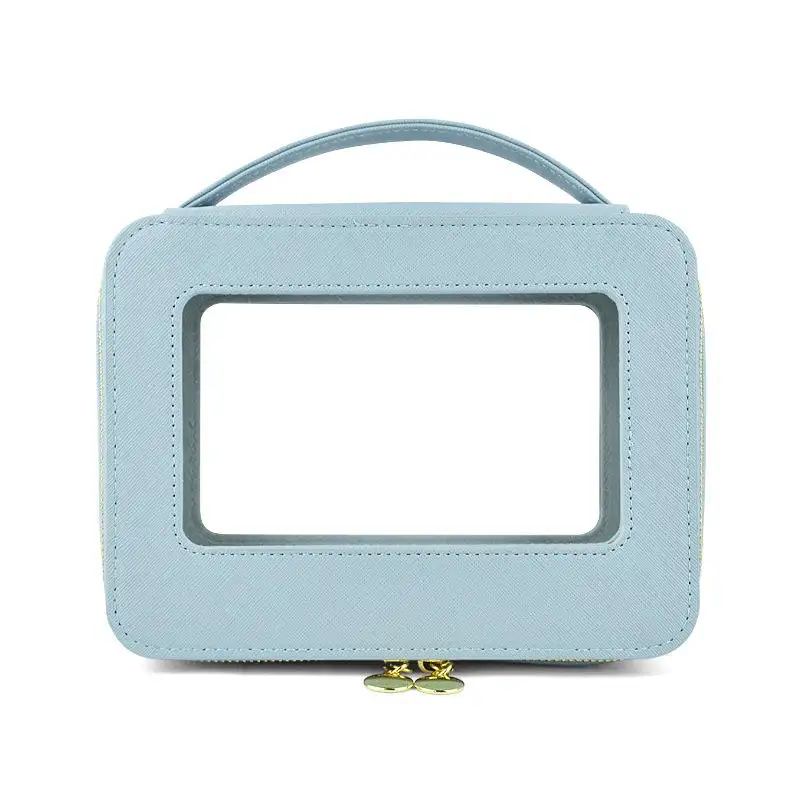 Custodia personalizzata trasparente per borsa cosmetica in pelle borsa da toilette da viaggio con cerniera in PVC custodia per cosmetici