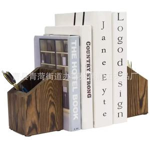 Wooden Bookend Storage <b>Box</b> With <b>Pen</b> Holder And Document Rack For Office Desk Organization - Product Image 1