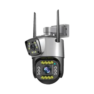 Câmera CCTV de rede WiFi sem fio para uso externo, lente dupla, 2MP, rastreamento automático de humanos com opção de armazenamento de dados em cartão SD