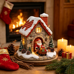 Ornamento Natalizio in Resina a Forma di Casa di Babbo Natale con LED, Decorazione da Tavolo per Casa, Regalo per Bambini, Statuetta - Product Image 5