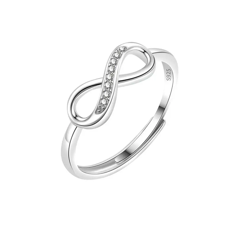 Anillo popular de plata de ley S925, chapado en platino ajustable de 8 figuras para mujeres, regalos para el Día de San Valentín y el Día DE LA Madre