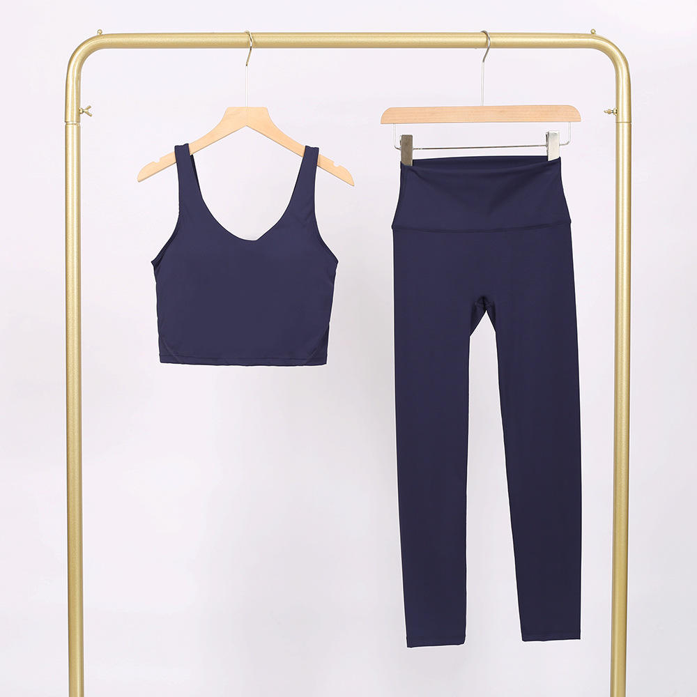 Midnight blue u-shaped vest and cropped pants set