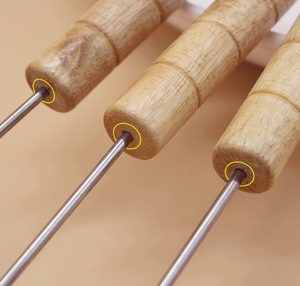 Paquete de 6 Brochetas Dobles Reutilizables de Acero Inoxidable de Alta Calidad con Mango de Madera para Carne, <span class=keywords><strong>Camarones</strong></span>, Verduras, Cocina y Picnic - Product Image 3